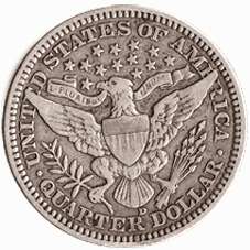 Монета 25 центов США Барбер (Голова Свободы) Серебро 900 пр.(1915) Монета 25 центов США Барбер (Голова Свободы) Серебро 900 пр.(1915)