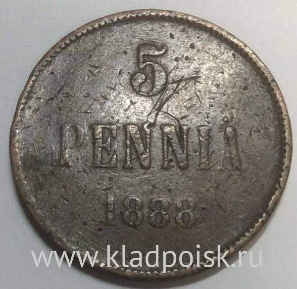 Монета 5 пенни 1888 г. для Финляндии (Александр III)