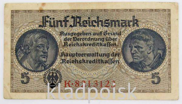 Банкнота 5 рейхсмарок 1939 года Германия