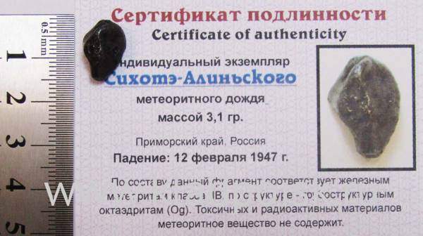 Индивидуальный экземпляр Сихотэ-Алиньского метеоритного дождя (арт 4) Индивидуальный экземпляр Сихотэ-Алиньского метеоритного дождя (арт 4)