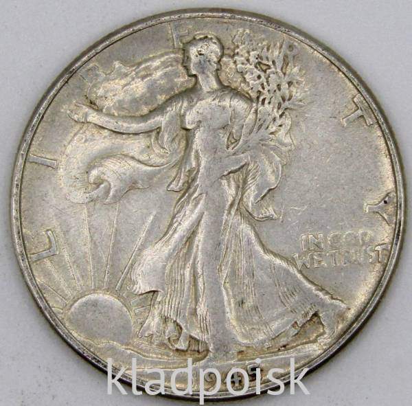 Монета 50 Центов США «Шагающая свобода» 1945 Серебро 900 пробы Монета 50 Центов США «Шагающая свобода» 1945 Серебро 900 пробы