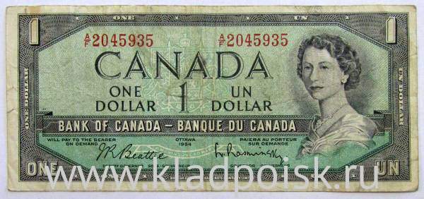 Банкнота 1 доллар 1954 года Канада Банкнота 1 доллар 1954 года Канада