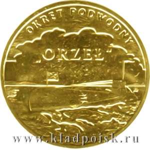 Монета 2 злотых Польша Подводная лодка Орел 2012