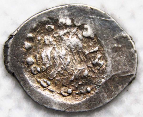 Денга серебро Василий Темный, 3-е правление, 1435-1445 гг. Региональный чекан. Строчник / князь на троне