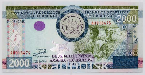 Банкнота 2000 франков Бурунди 2008 года
