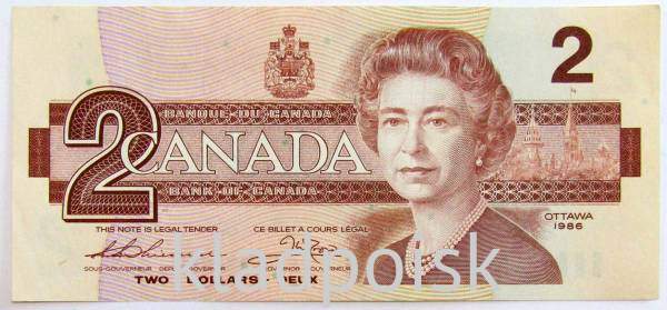 Банкнота 2 доллара 1986 Канада