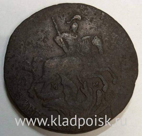 Монета 2 копейки Российской Империи 1763, перечекан, арт 3