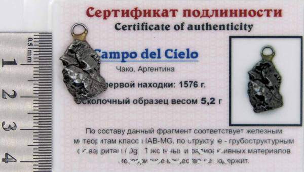 Подвеска из метеорита Campo del Cielo арт 20 Подвеска из метеорита Campo del Cielo арт 20