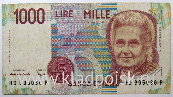 Банкнота 1000 лир 1990 года Италия, арт 2