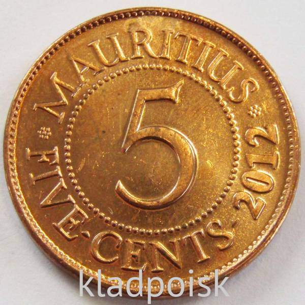 Монета 5 центов 2012 года Маврикий