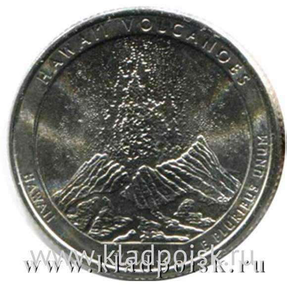 Монета 25 центов Национальный парк Гавайские вулканы, монетный двор P
