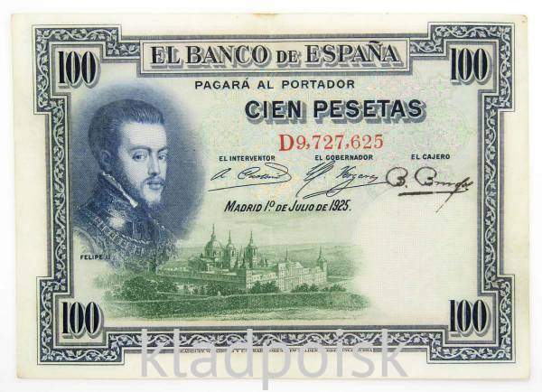 Банкнота 100 песет 1925 года Испания