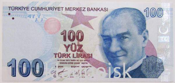 Банкнота 100 лир 2009-2022 гг. - Турция