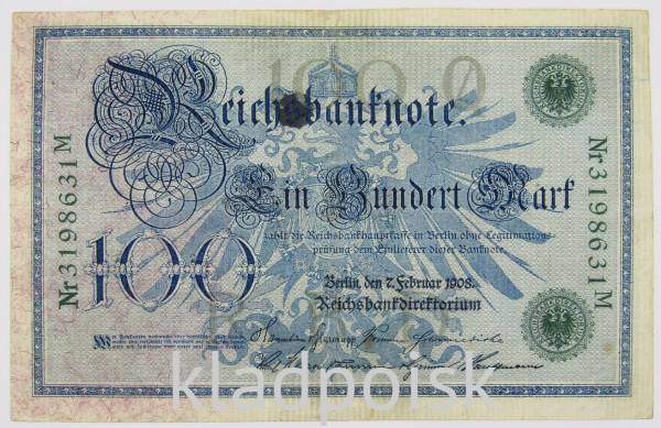 Банкнота 100 марок 1908 года Германия, арт 2