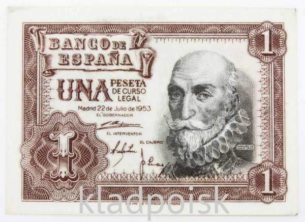 Банкнота 1 песета 1953 года Испания Банкнота 1 песета 1953 года Испания