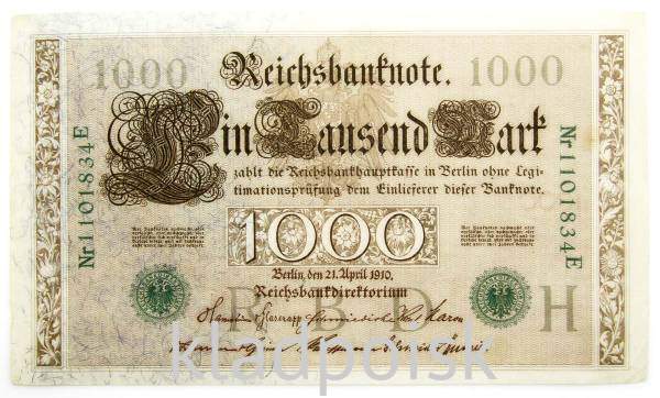 Банкнота 1000 марок 1910 года - Германия, арт 2