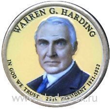 Монета с цветным изображением 1 доллар США (2014) 29-ый Президент Уоррен Гардинг Монета с цветным изображением 1 доллар США (2014) 29-ый Президент Уоррен Гардинг