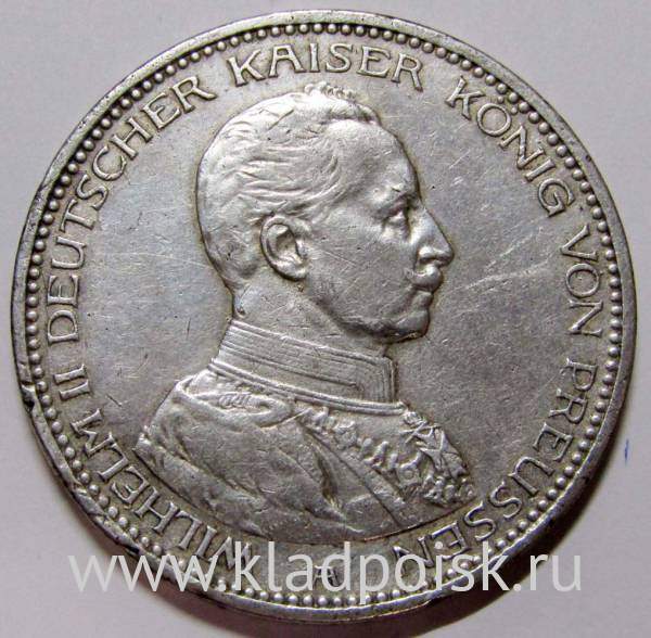 Монета 5 марок Германия 1913