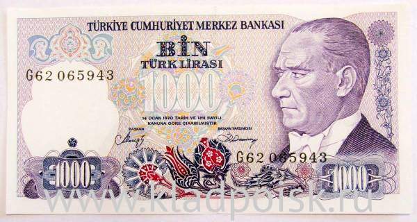 Банкнота 1000 лир 1986 года - Турция