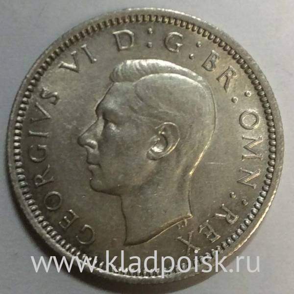 Монета 6 пенсов 1946 года Великобритания Монета 6 пенсов 1946 года Великобритания
