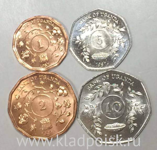 Набор регулярных монет Уганды 1987 года, 4 монеты Набор регулярных монет Уганды 1987 года, 4 монеты