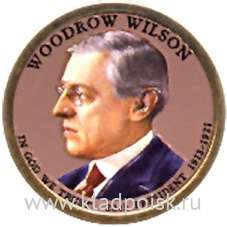 Монета с цветным изображением 1 доллар США (2013) 28-ой Президент Вудро Вильсон Монета с цветным изображением 1 доллар США (2013) 28-ой Президент Вудро Вильсон