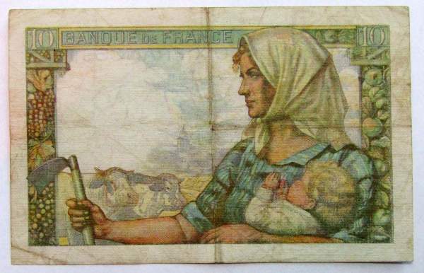 Банкнота 10 франков 1944 года Франция Банкнота 10 франков 1944 года Франция