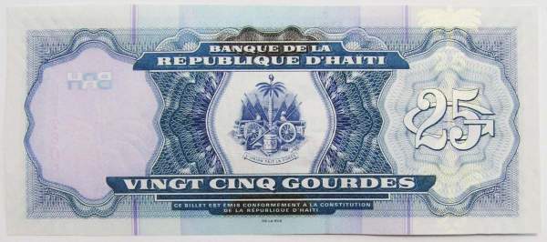 Банкнота Гаити 25 гурдов 2014 года