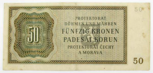 Банкнота 50 крон 1944 года Чехословакия, Богемия и Моравия