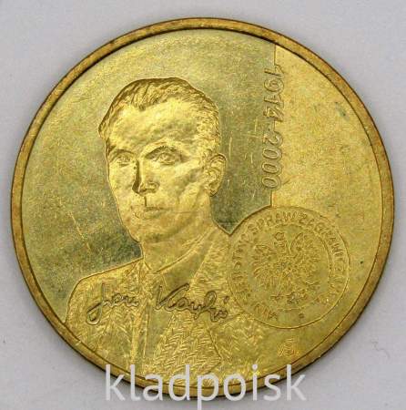 Монета 2 злотых Польша 2014 - 100 лет со дня рождения Яна Карского