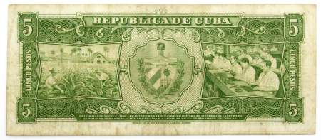 Банкнота 5 песо 1958 года Куба, арт 2