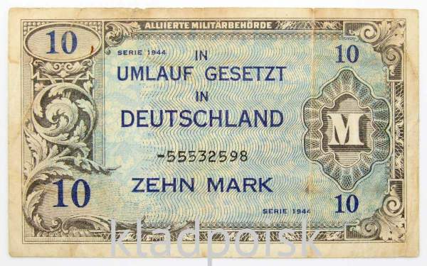 Банкнота 10 марок 1944 года, Германия, Оккупация Германии войсками союзников