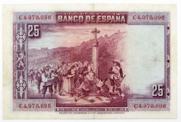 Банкнота 25 песет 1928 года Испания, арт 2