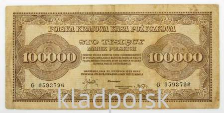 Банкнота 100000 марок польских 1923 года Польша