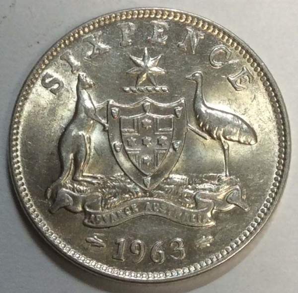 Монета 6 пенсов 1963 года Австралия Монета 6 пенсов 1963 года Австралия