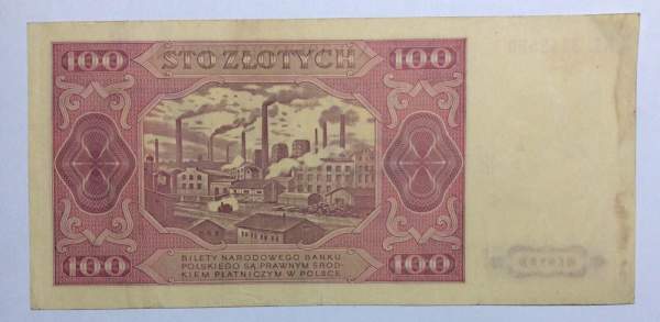 Банкнота 100 злотых 1948 года Польша Банкнота 100 злотых 1948 года Польша