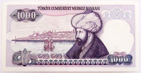 Банкнота 1000 лир 1986 года - Турция
