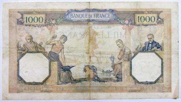 Банкнота 1000 франков 1940 года Франция