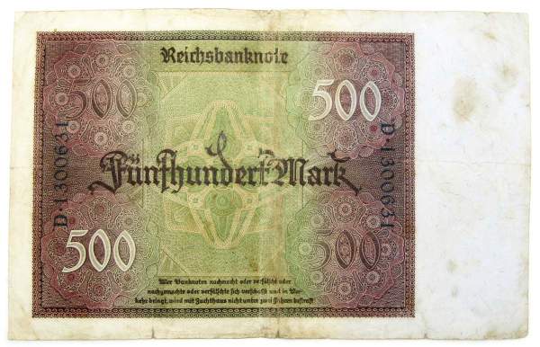 Банкнота 500 марок 1922 года - Германия Банкнота 500 марок 1922 года - Германия