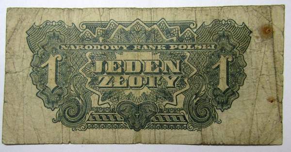 Банкнота 1 злотый 1944 года Польша