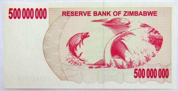 Банкнота Зимбабве 500 миллионов долларов 2008 года Банкнота Зимбабве 500 миллионов долларов 2008 года
