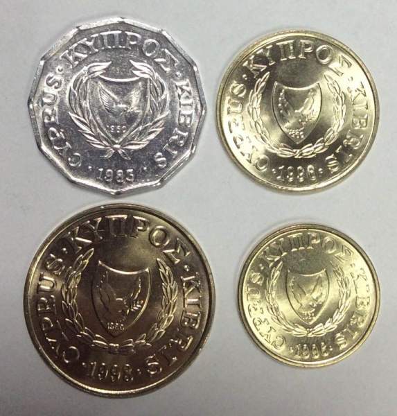 Набор монет Кипра 1983-1998 гг., 4 монеты