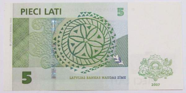 Банкнота 5 латов 2007 года Латвия