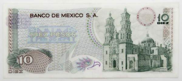 Банкнота 10 песо 1974 года Мексика, арт 2 Банкнота 10 песо 1974 года Мексика, арт 2