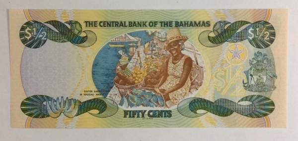 Банкнота Багамские острова 50 центов 2001 года