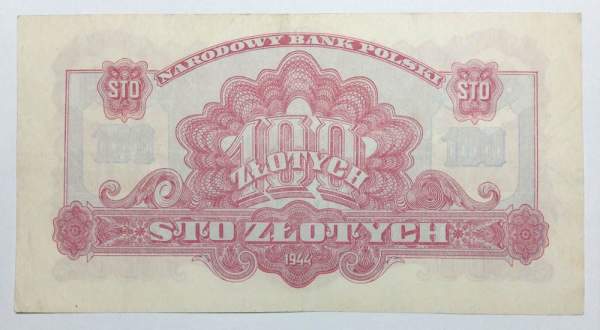 Банкнота 100 злотых 1944 года Польша Банкнота 100 злотых 1944 года Польша