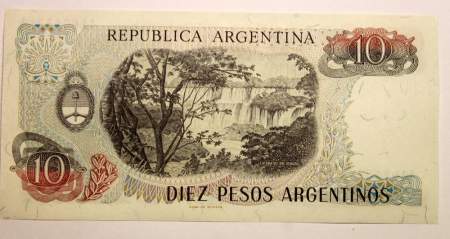 Банкнота Аргентина 10 песо 1983-1985 гг.