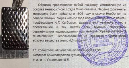 Подвеска из метеорита Муонионалуста (Muonionalusta) оправа из нержавеющей стали (арт 23)