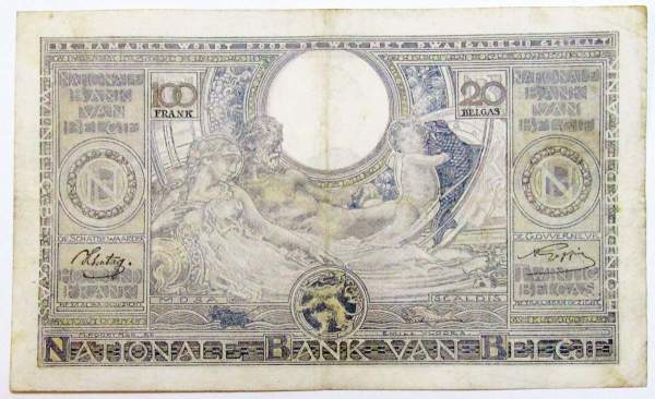 Банкнота 100 франков 1944 года Бельгия