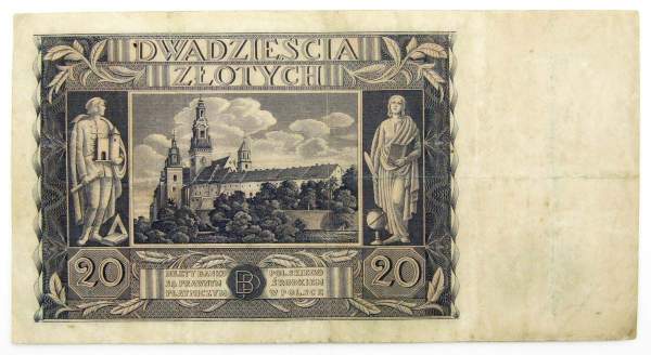 Банкнота 20 злотых 1936 года Польша Банкнота 20 злотых 1936 года Польша